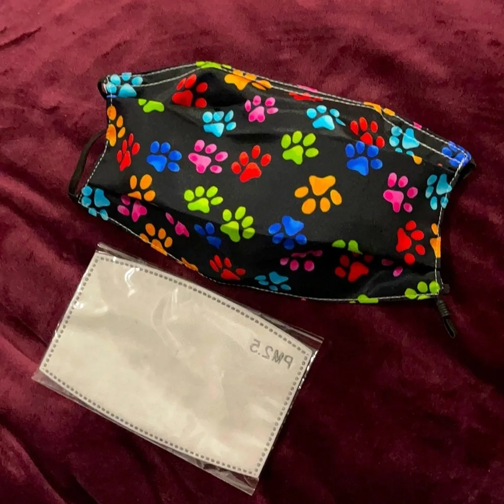 New multi color paw print face mask